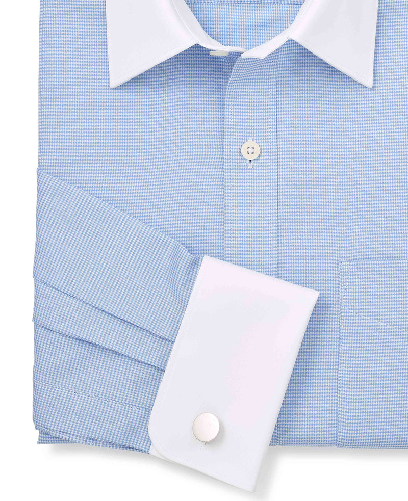 Blue Textured Cotton Puppytooth Classic Fit Winchester Formal Shirt - Double Cuff