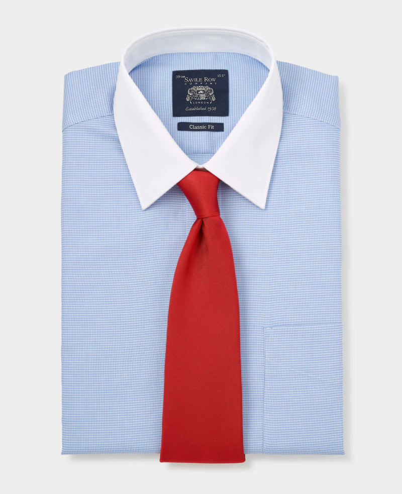 Blue Textured Cotton Puppytooth Classic Fit Winchester Formal Shirt - Double Cuff