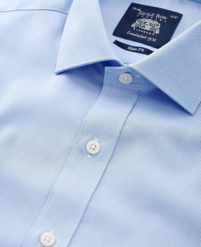 Blue Textured Cotton Slim Fit Formal Shirt - Double Cuff