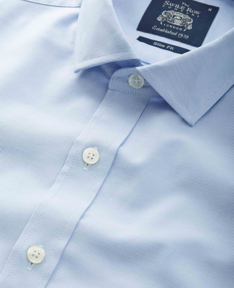 Blue Twill Slim Fit Smart Casual Shirt - Single Cuff