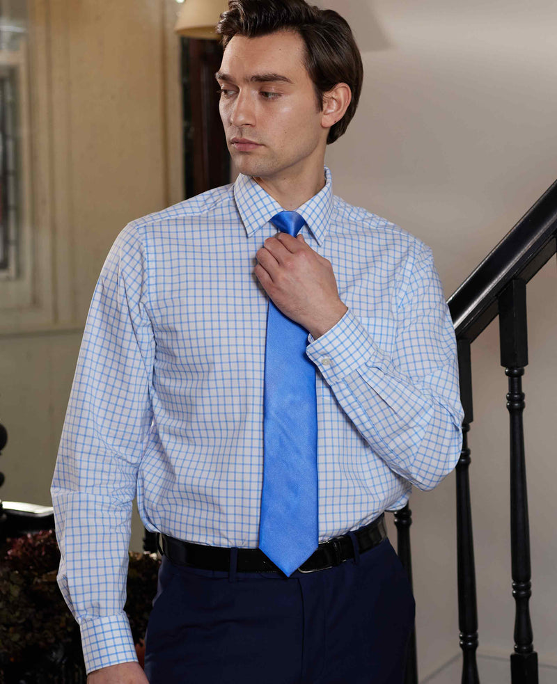 Blue White Check Classic Fit Shirt - Single Cuff