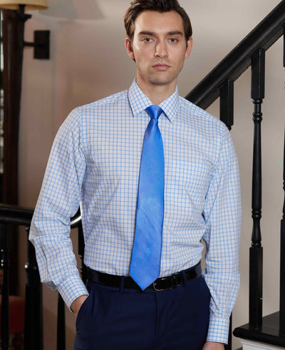 Blue White Check Classic Fit Shirt - Single Cuff