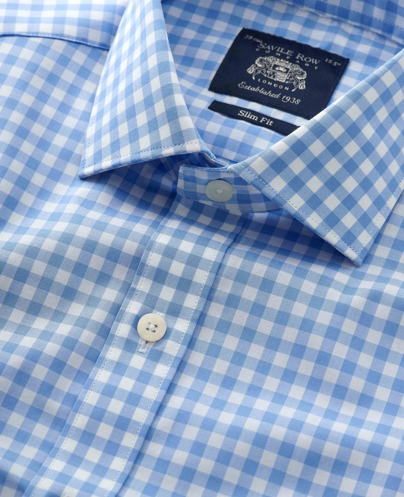 Blue White Check Slim Fit Shirt - Single Cuff