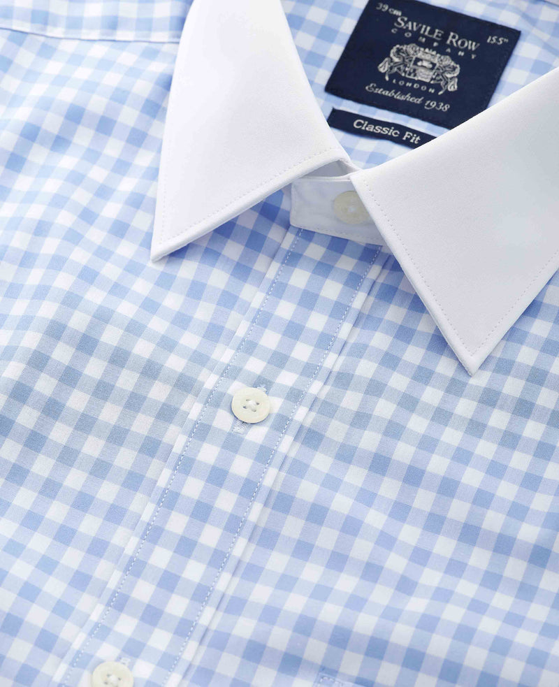 Blue White Cotton Gingham Check Classic Fit Winchester Formal Shirt - Double Cuff