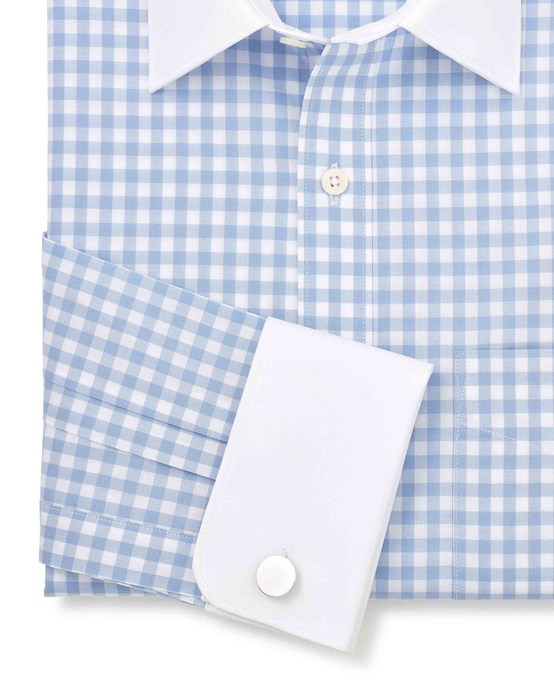 Blue White Cotton Gingham Check Classic Fit Winchester Formal Shirt - Double Cuff