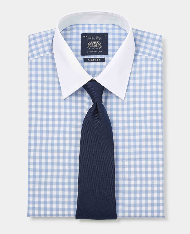 Blue White Cotton Gingham Check Classic Fit Winchester Formal Shirt - Double Cuff