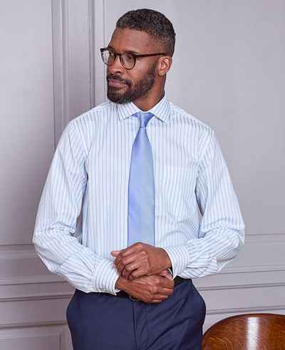 Blue White Cotton Stripe Classic Fit Formal Shirt - Single Cuff