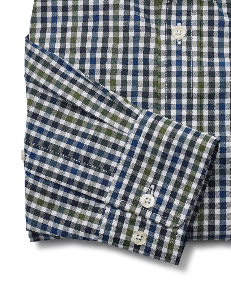 Blue White Khaki Check Button-Down Shirt   - Cuff Detail - 1403NBK