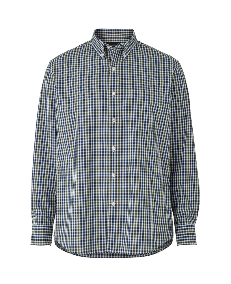 Blue White Khaki Check Button-Down Shirt   - On Mannequin - 1403NBK