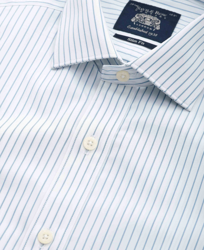 Blue White Stripe Cotton Slim Fit Formal shirt - Double Cuff