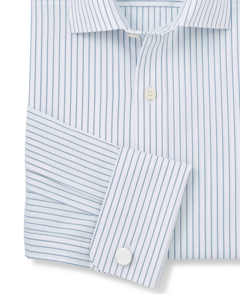 Blue White Stripe Cotton Slim Fit Formal shirt - Double Cuff