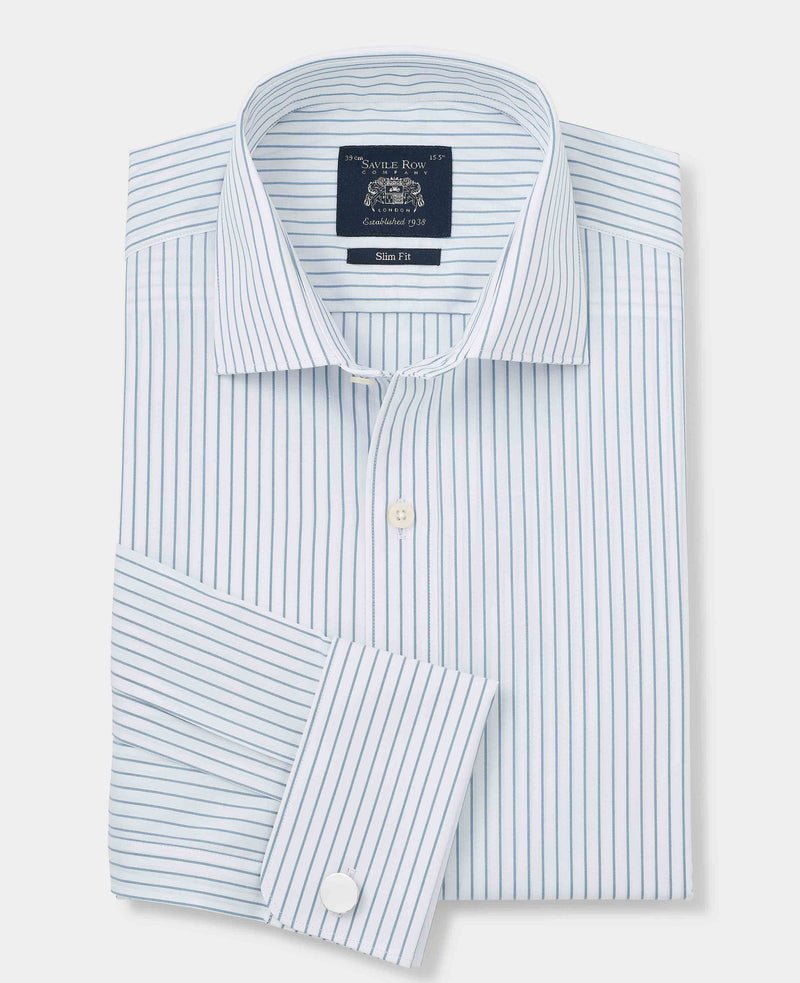 Blue White Stripe Cotton Slim Fit Formal shirt - Double Cuff