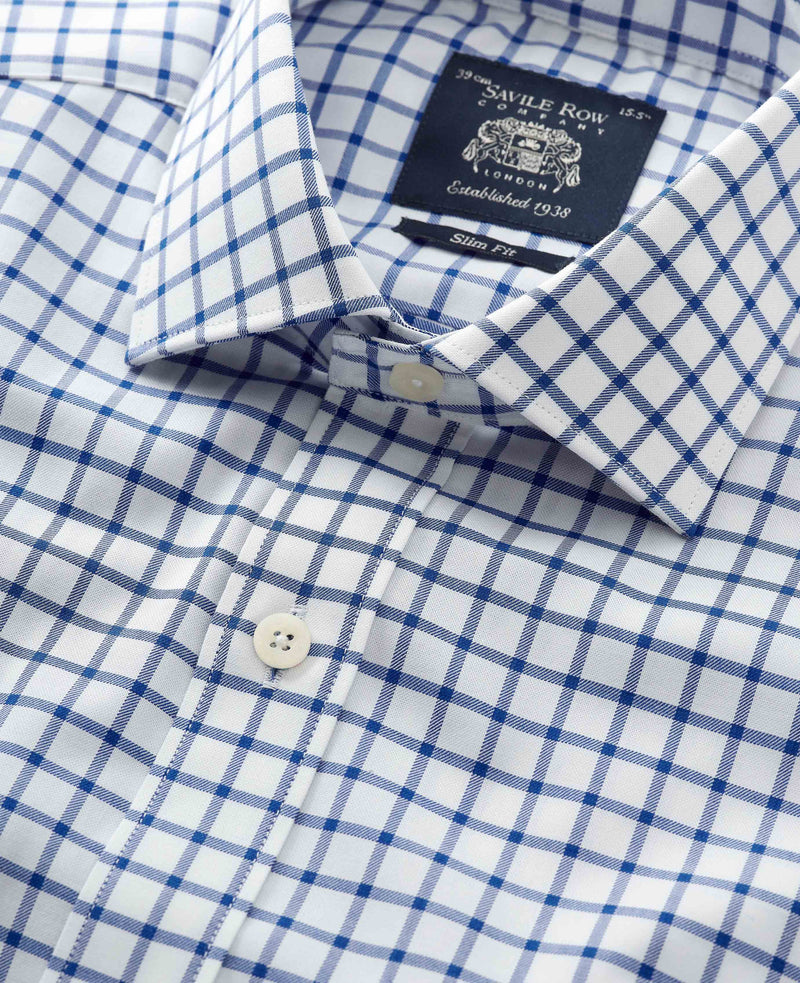 Blue Window Check Slim Fit Shirt - Single Cuff