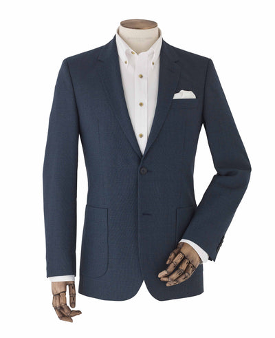 Men's Blue Wool-Blend Micro Pattern Single-Breasted Jacket