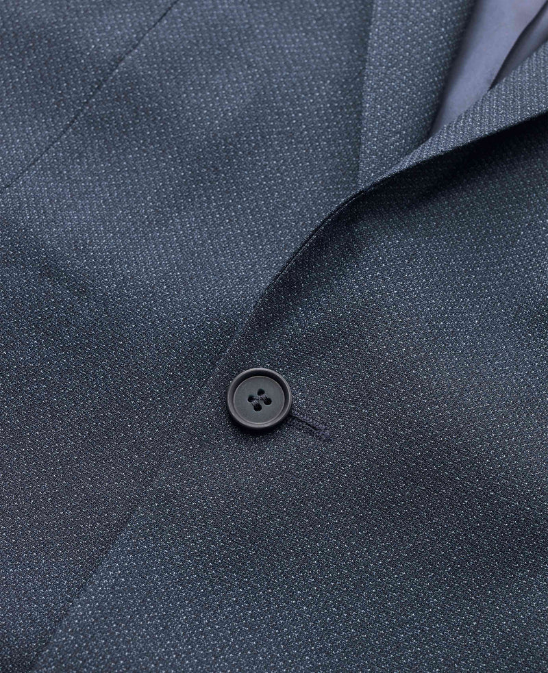 Blue Wool-Blend Micro Pattern Single-Breasted Jacket Fabric Detail