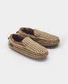 Brown Dogtooth Faux Fur Lined Moccasin Slippers