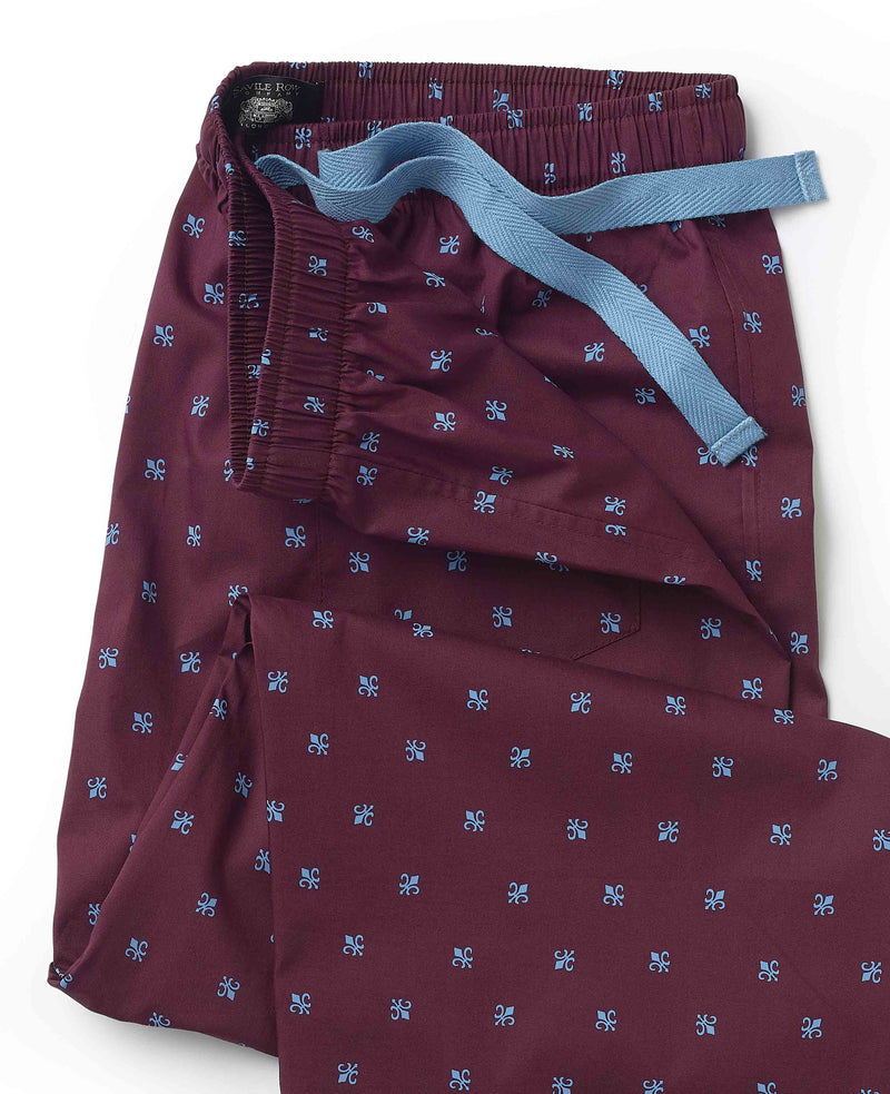 Burgundy Fleur-De-Lys Cotton Lounge Pants