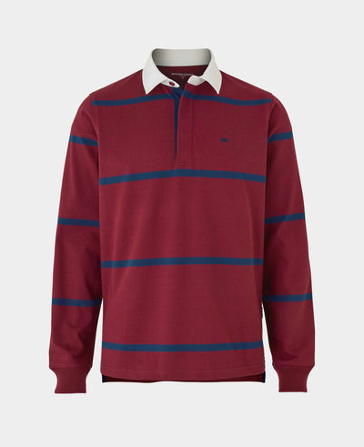 Burgundy Navy Stripe Heavyweight Cotton Jersey Rugby Shirt