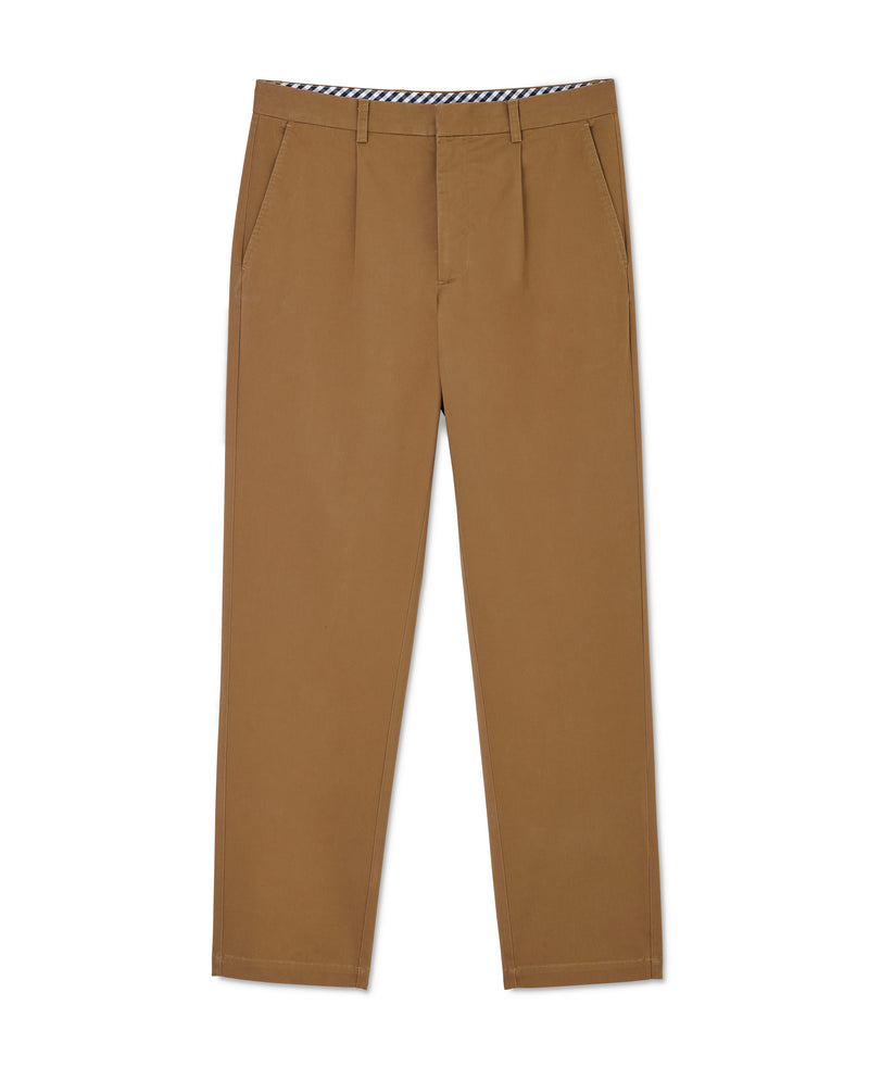 Cappuccino Brown Stretch Cotton Classic Fit Pleated Chinos