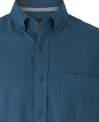 Dark Blue Linen Cotton Classic Fit Button-Down Casual Shirt