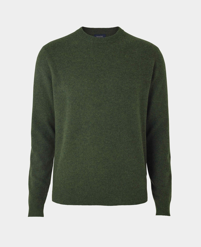 Dark Green Merino Wool Cashmere Crew Neck Jumper