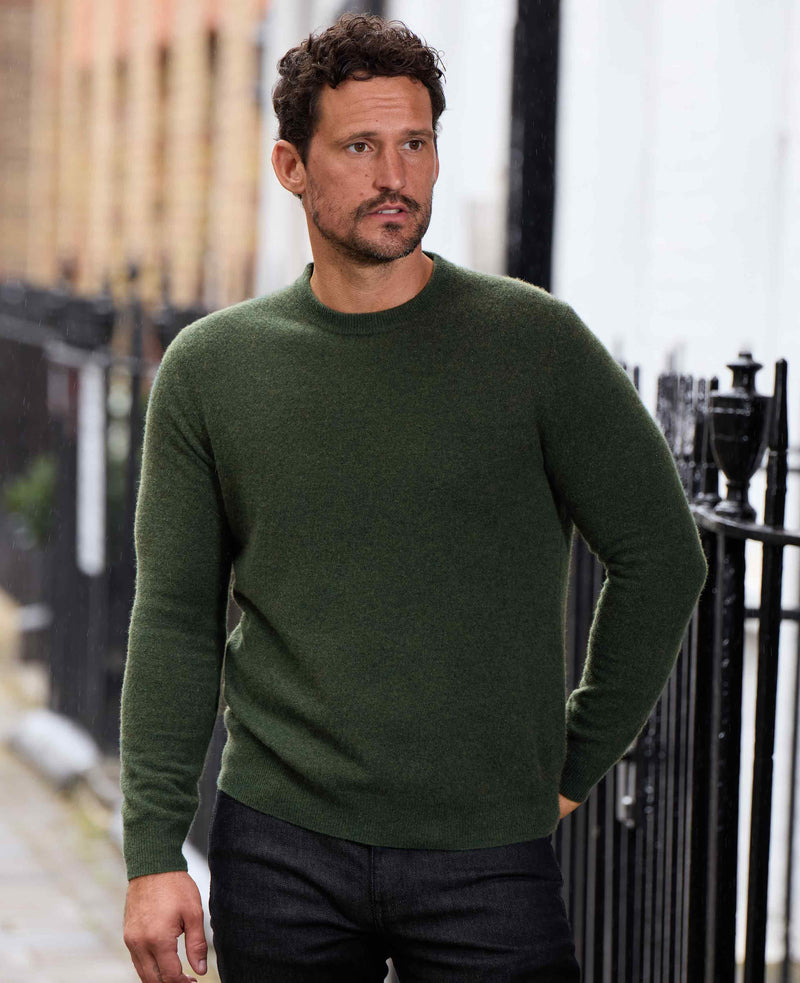 Dark Green Merino Wool Cashmere Crew Neck Jumper