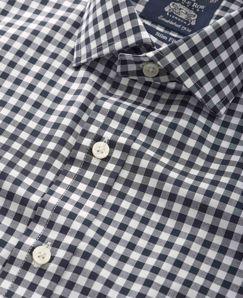 Dark Navy Gingham Check Slim Fit Formal Shirt - Single Cuff