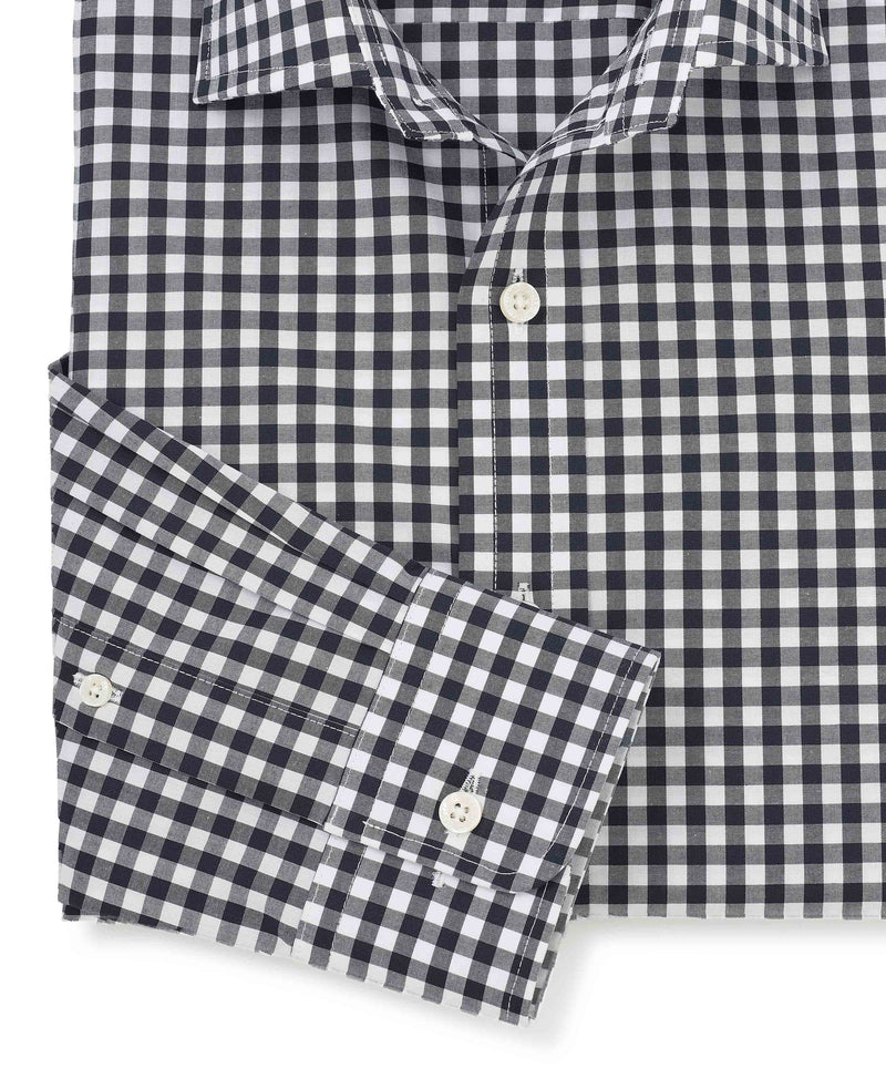 Dark Navy Gingham Check Slim Fit Formal Shirt - Single Cuff