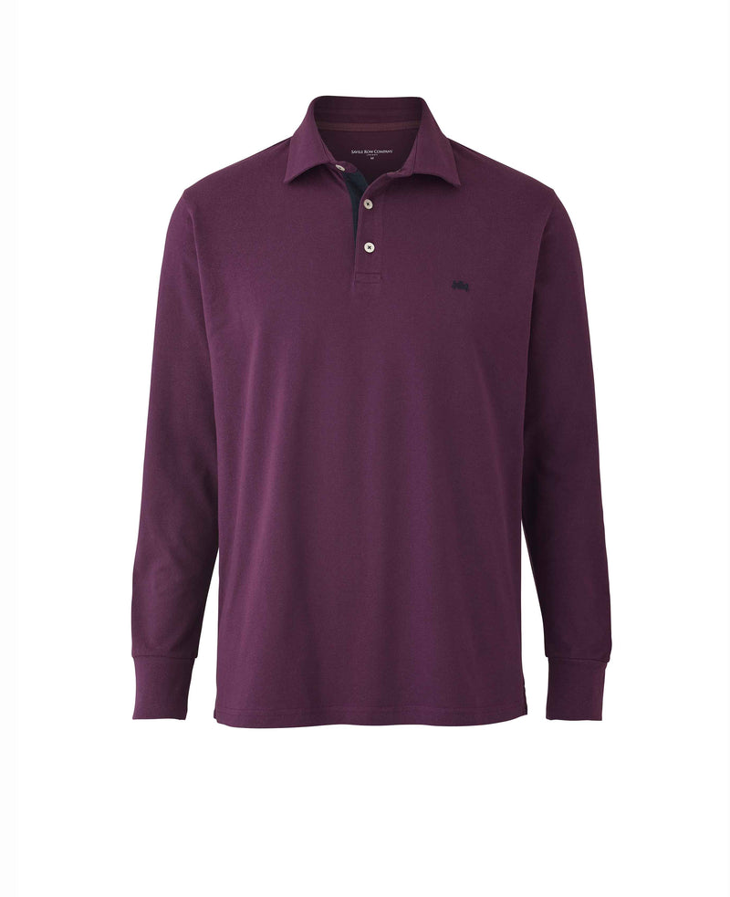 Deep purple Cotton-PiquÃ© Long Sleeve Polo Shirt  - MPL650AUB