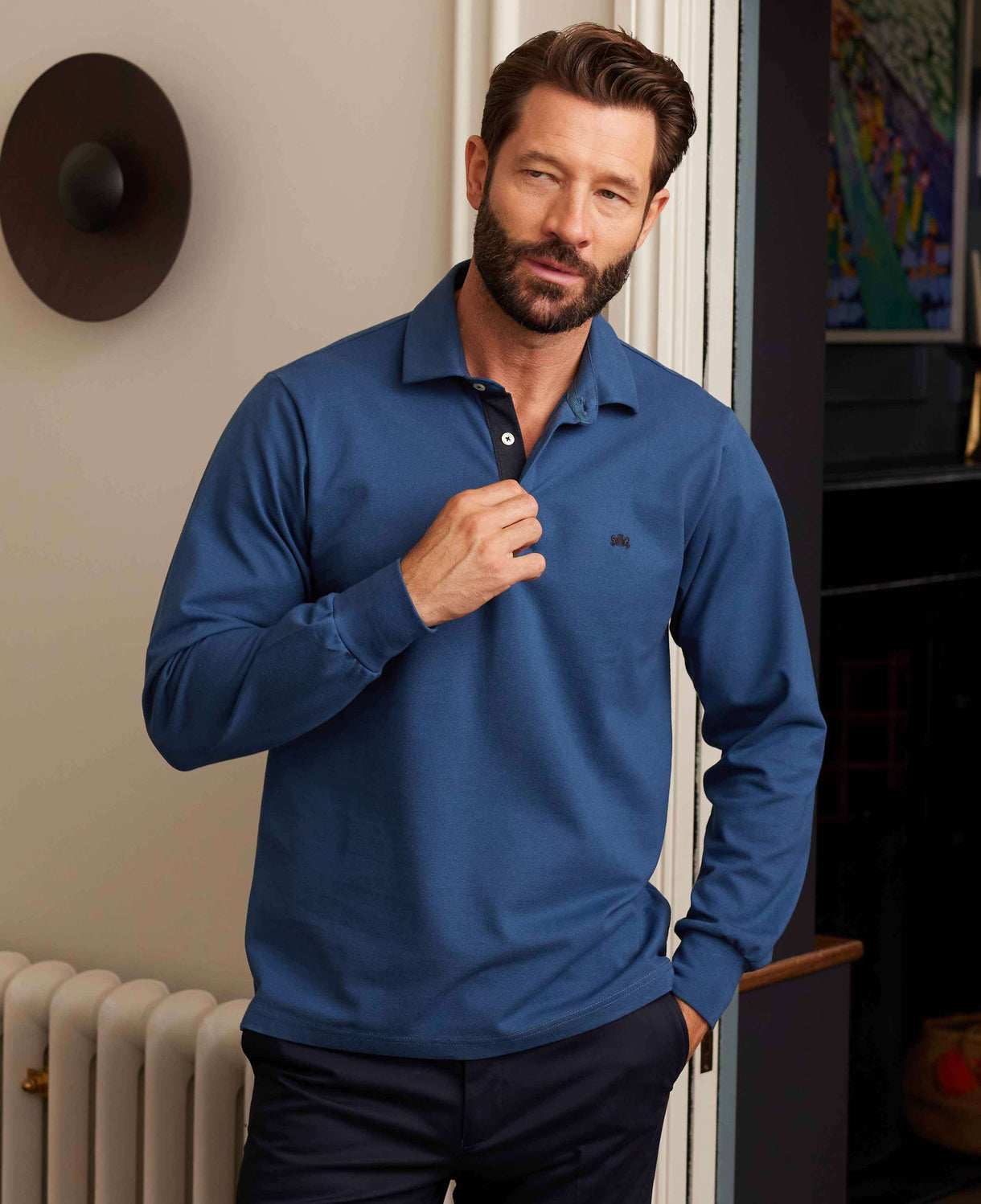 Denim Blue Long Sleeve Polo Shirt