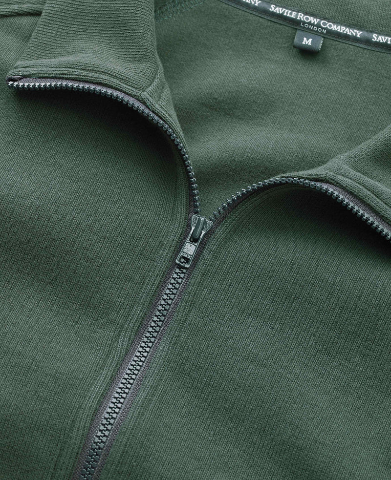 Green French-Rib Cotton Zipped Sweatshirt