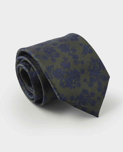 Green Navy Floral Silk Tie