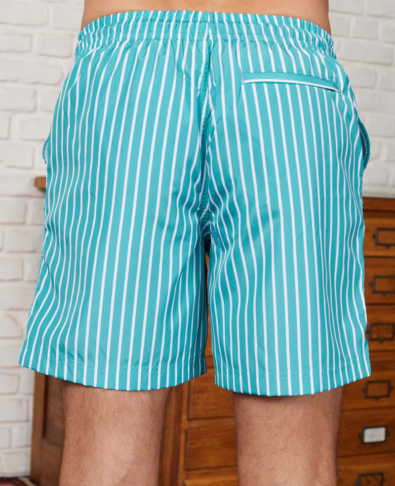 Green White Reverse Stripe Recycled Swim Shorts