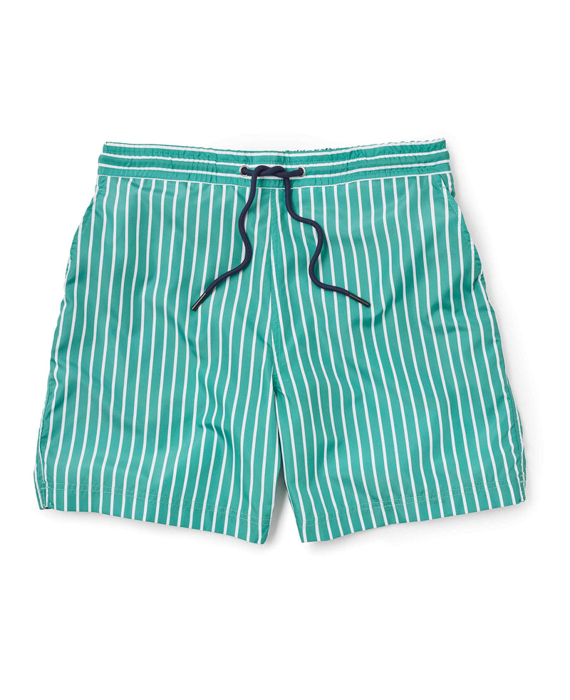 Men's Green Stripe Recycled Swim Shorts