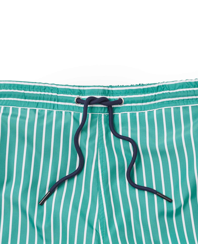 Green White Reverse Stripe Recycled Swim Shorts