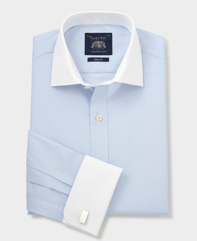 Light Blue Slim Fit Contrast Collar Shirt - Double Cuff