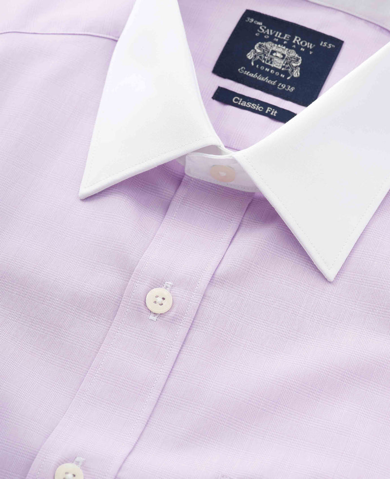 Lilac Cotton Fine Check Classic Fit Winchester Formal Shirt - Double Cuff