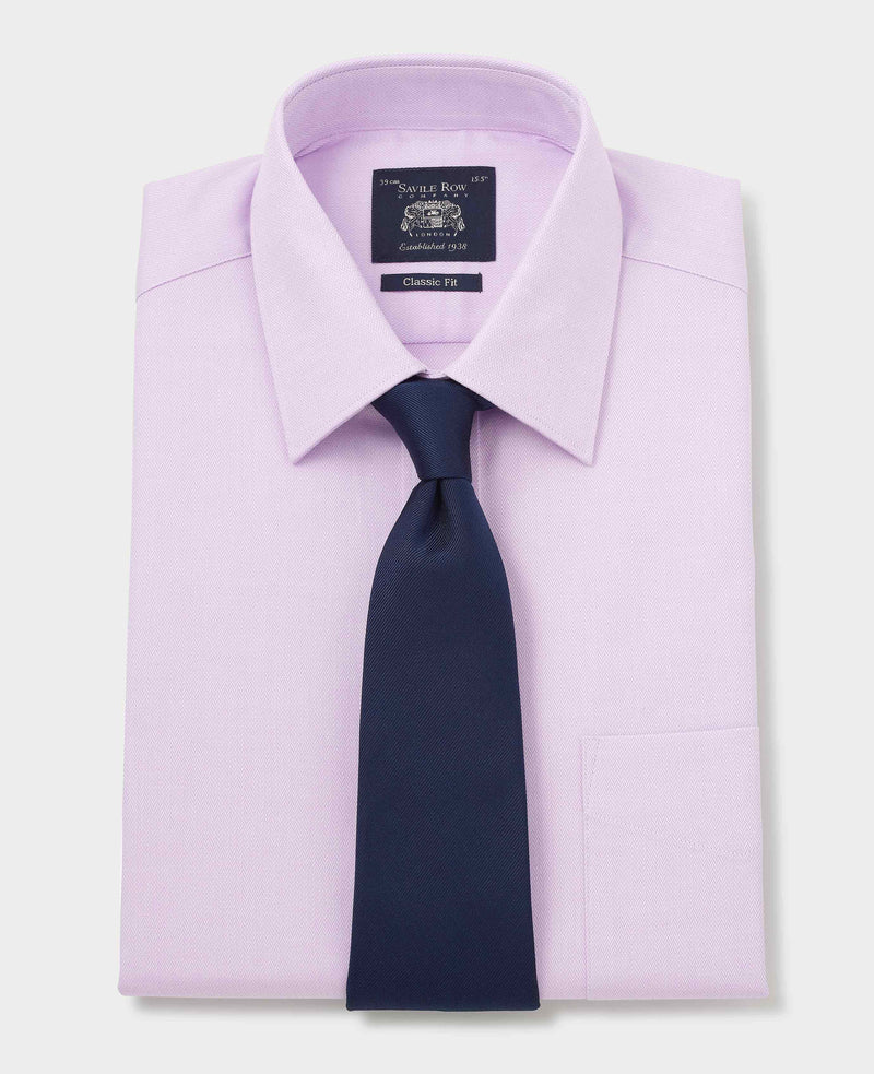 Lilac Cotton Herringbone Classic Fit Formal Shirt - Double Cuff