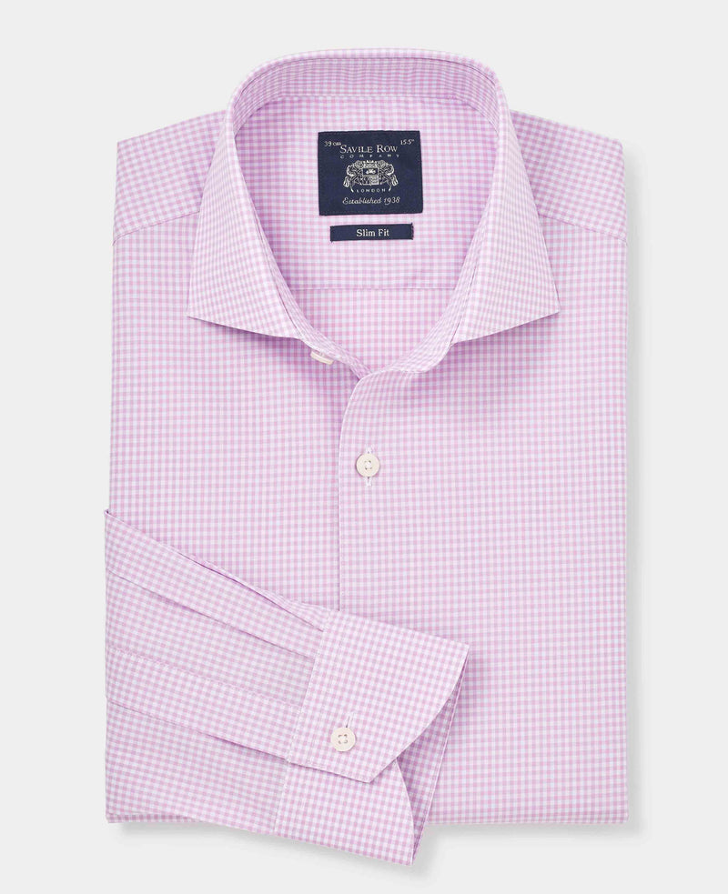 Lilac Slim Fit Gingham Formal Shirt - Single Cuff