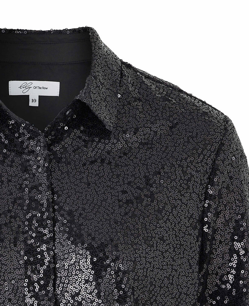 Women's Black Boyfriend Fit Sequin Shirt