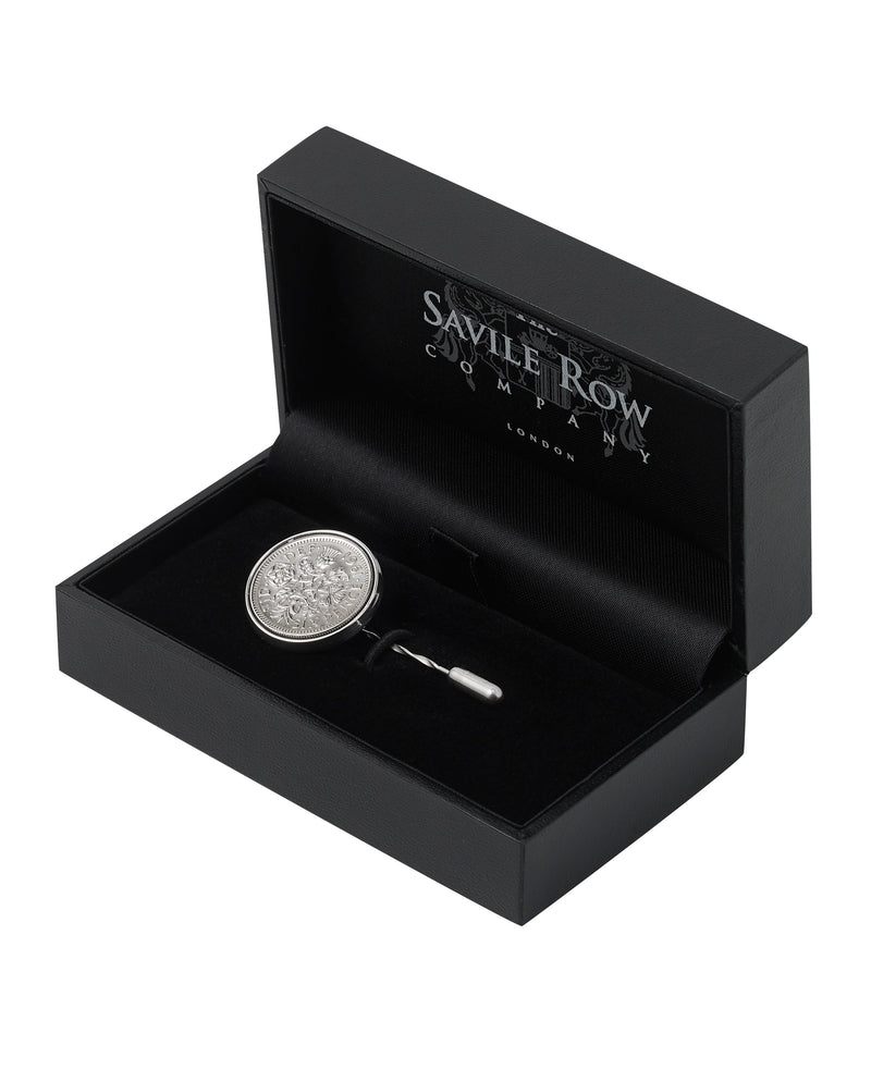 Men's Sterling Silver Lucky Sixpence Lapel Pin