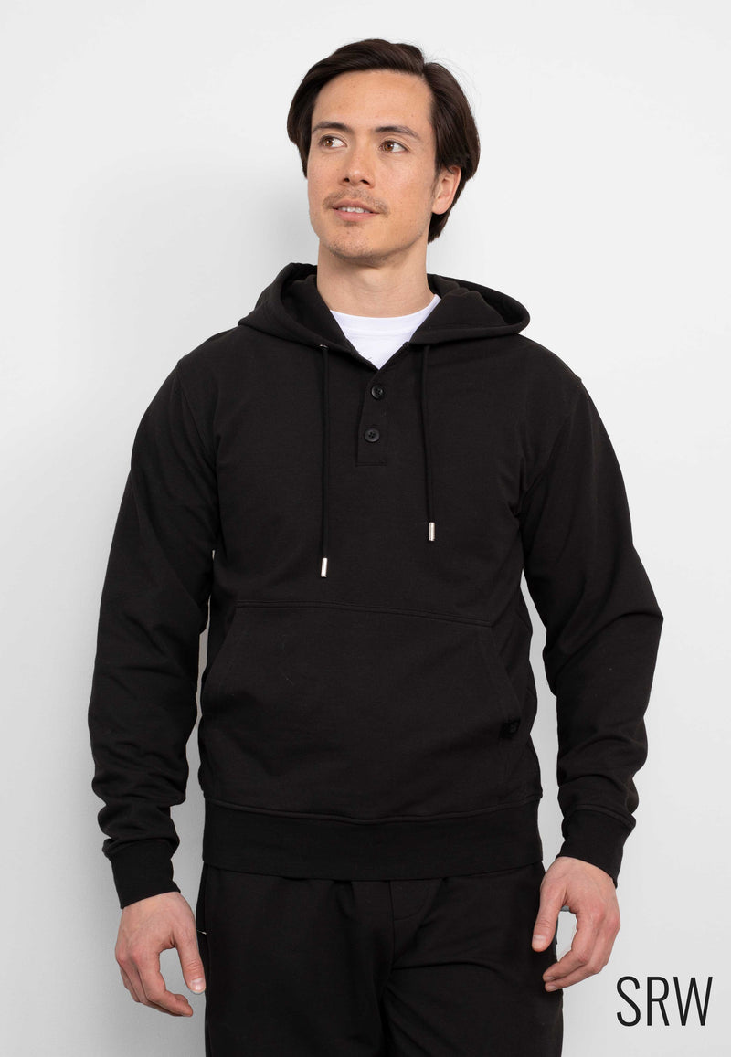 SRW Black Loopback Stretch Cotton Blend Hoodie