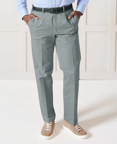 Men's Grey Pleat Front Stretch Cotton Classic Fit Chinos