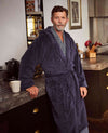 Navy Fleece Dressing Gown With Hood