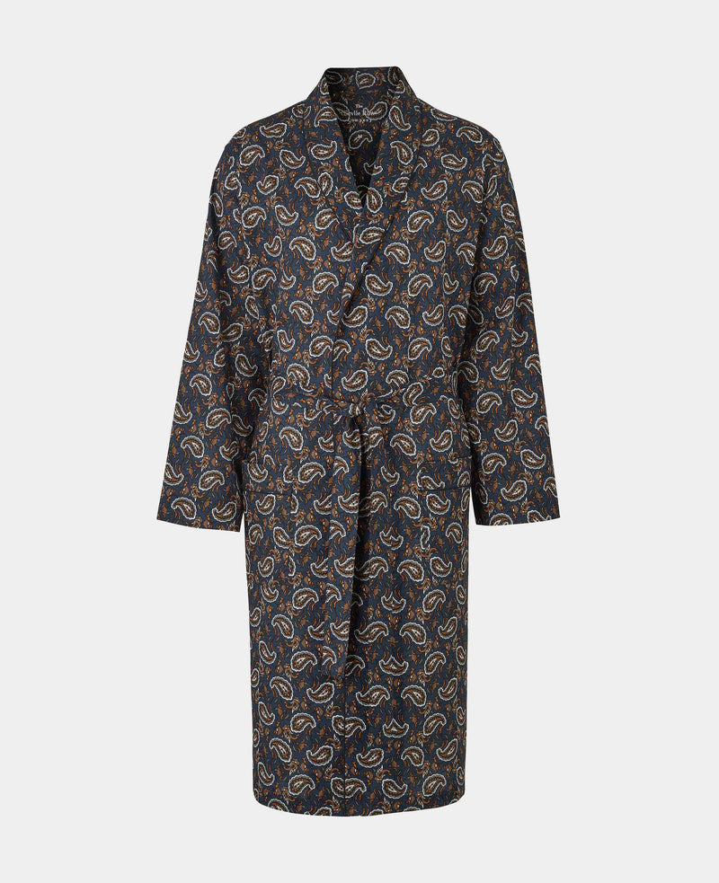 Navy Paisley Print Dressing Gown