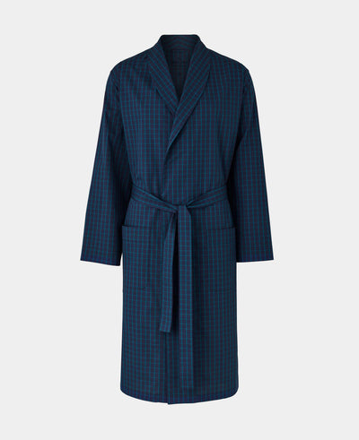 Men's Dressing Gown In Navy Green Check