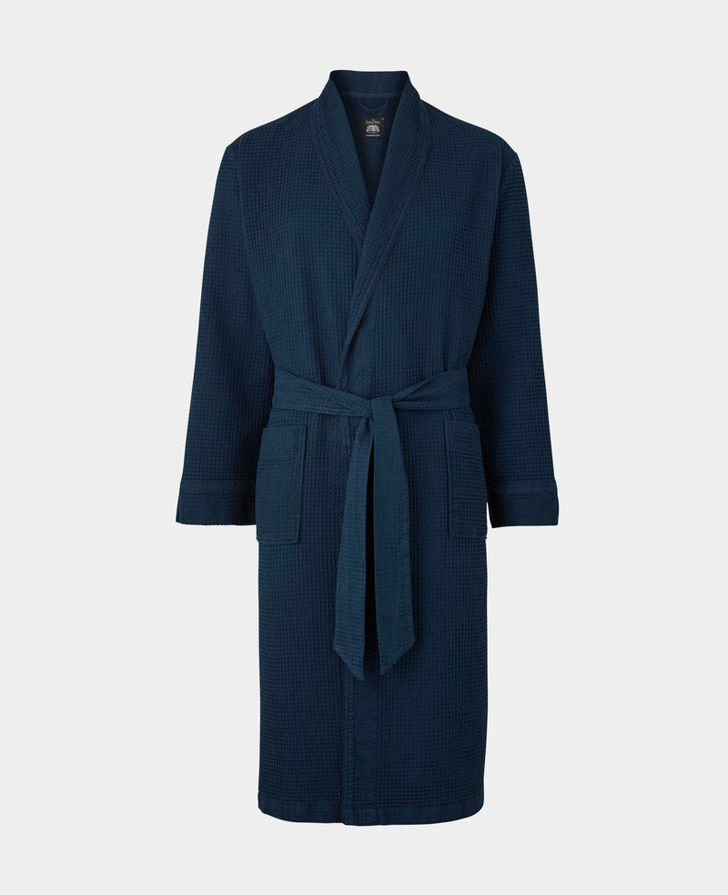 Navy Waffle Dressing Gown