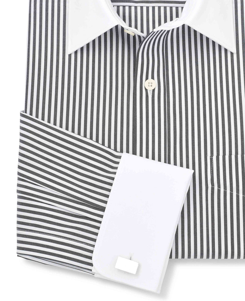 Black Stripe Classic Fit Contrast Collar Formal Shirt With White Collar & Cuffs