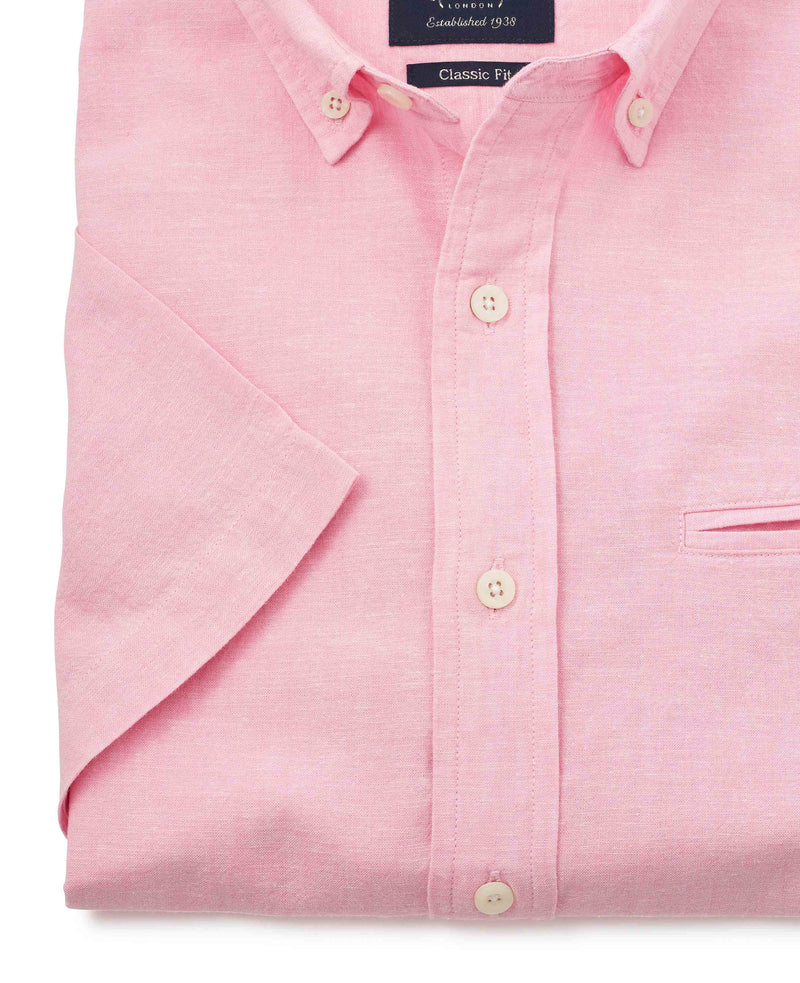 Pink Linen Cotton Short Sleeve Shirt