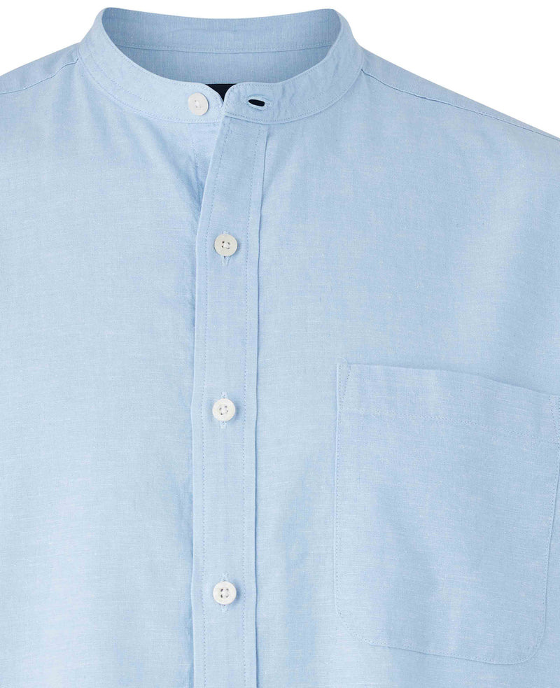 Light Blue Linen Cotton Grandad Collar Shirt